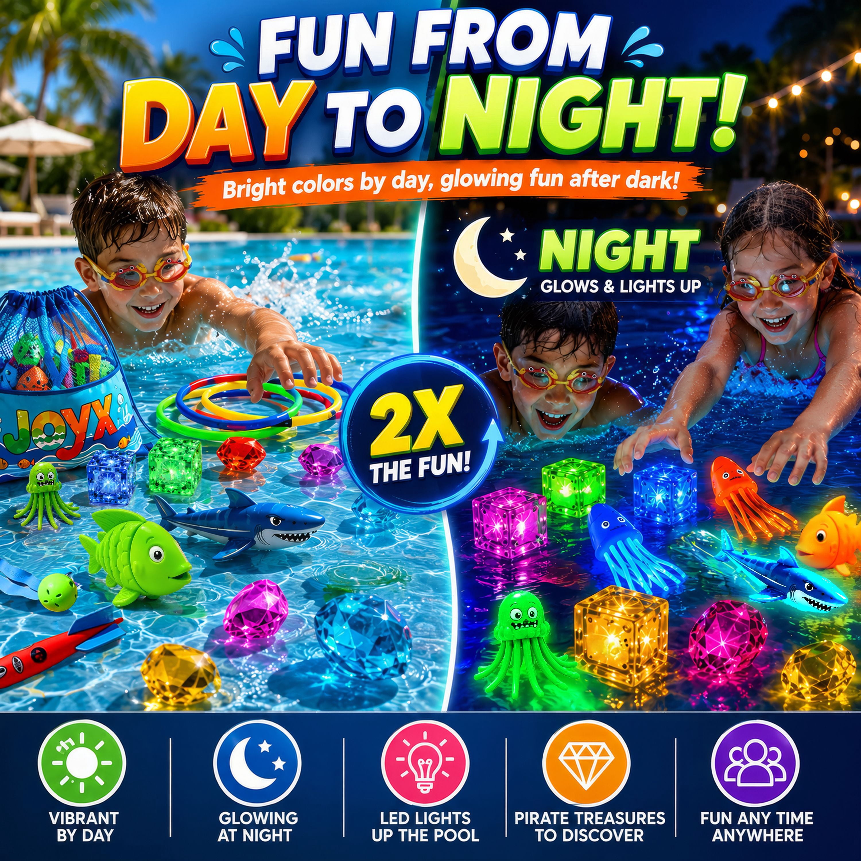 35 Pcs Glow Pool Diving Toys w/ LED Cubes & Goggles – Fun Summer Swim Learning for Kids