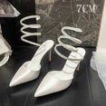 thumbnail image 1 of 2024 Roman Sexy Pointy Thin Heel Back Empty Single Shoe Rhinestone Snake Wrapped High Heels Wedding Shoes FGS, 1 of 6
