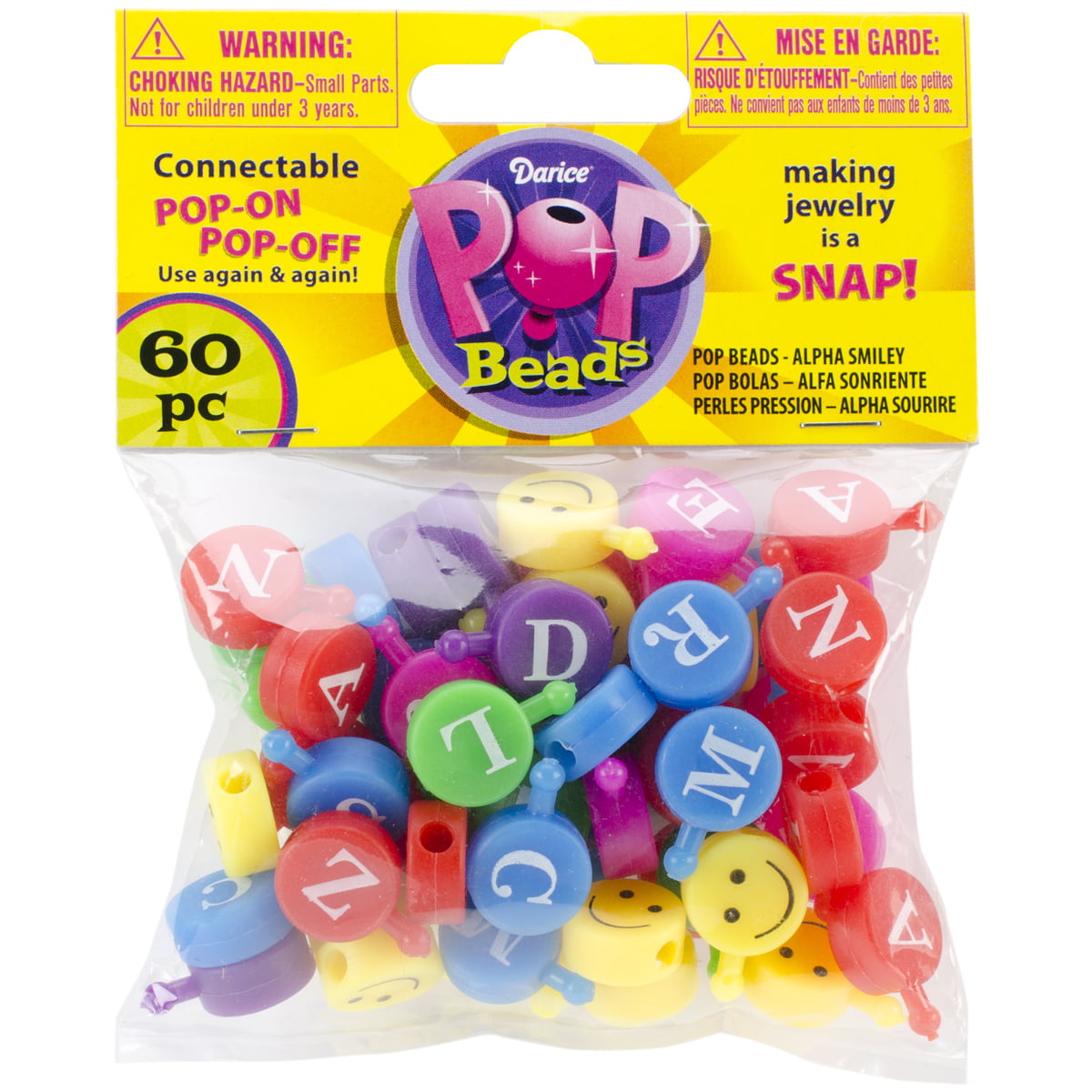 0726-92 Darice Pop Beads 60/Pkg-Alpha Smiley 