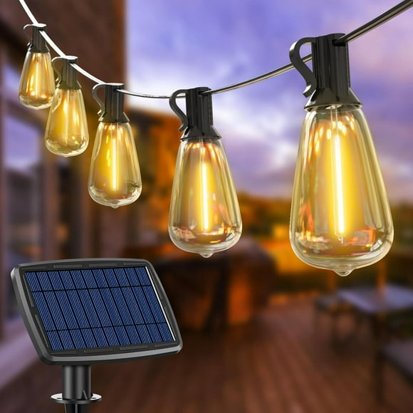 SHIJIU-42FT Solar String Lights Outdoor Waterproof, 15+1LED ST38 Solar Patio Lights Shatterproof, 4 Light Modes Solar Powered Hanging Gazebo Twinkle Lights for Balcony, Backyard, Garden, Party Decor