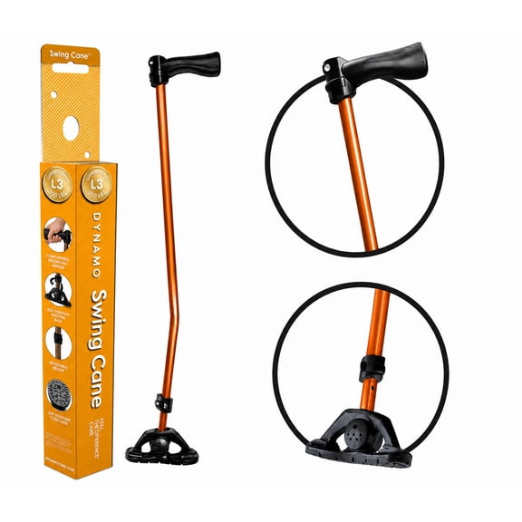 Dynamo Swing Cane – Walking Cane, Lightweight, Heavy Duty, Articulating Tip, All-Terrain, Adjustable, Super Soft Ergonomic Grip, for Seniors & Adults, Multi-Color (Sunset Orange)