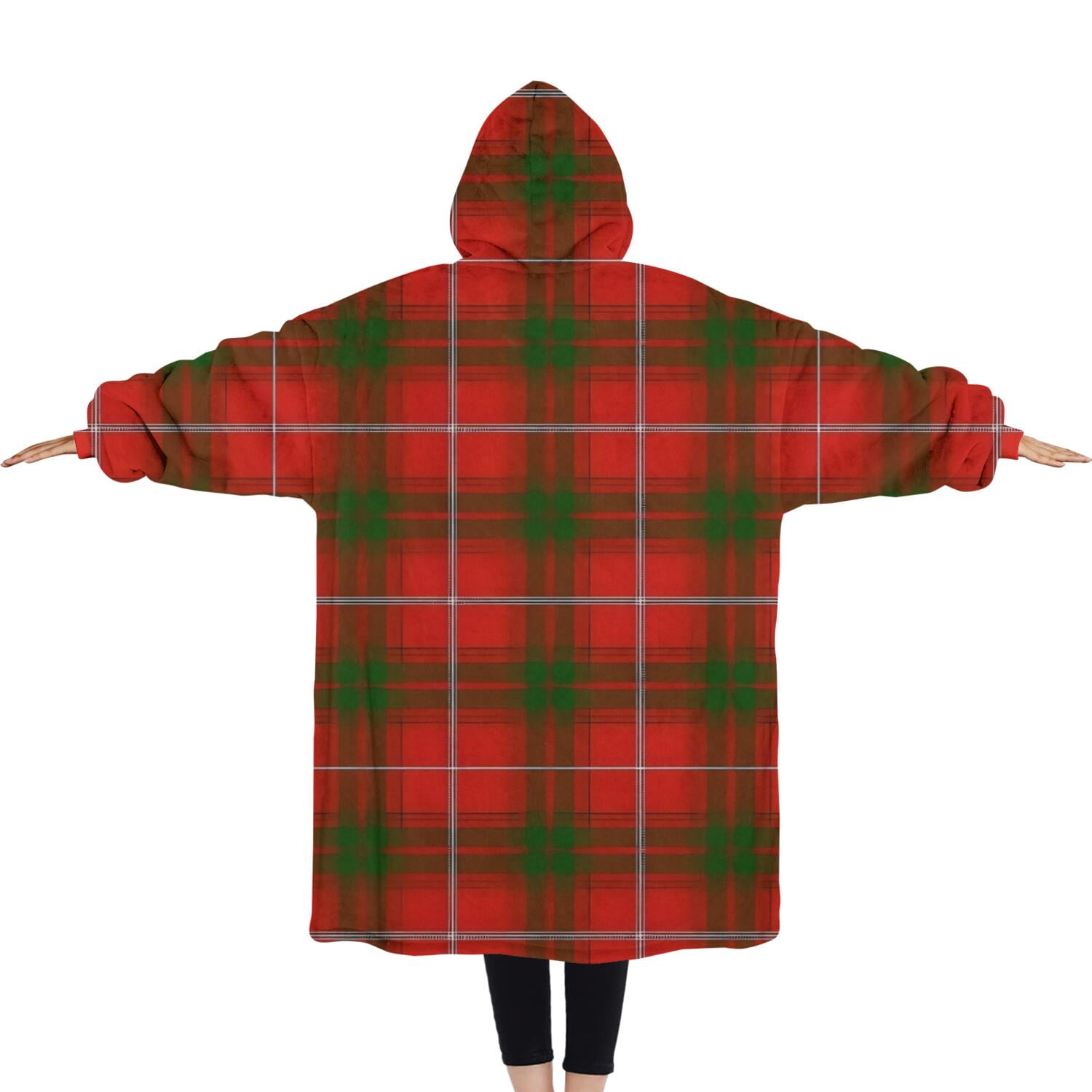 Oversized Wearable Blanket Hoodie,Red Green Checkerboard Checkered Pattern Sherpa Blanket Hoodie with Super Pockets,Super Warm Fuzzy Pullover for Women & Men
