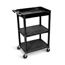 Luxor 18" x 24" Three Shelf Combination Tub/Flat/Flat Utility Cart - Black