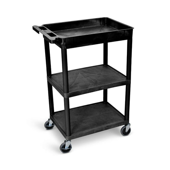 Luxor 18" x 24" Three Shelf Combination Tub/Flat/Flat Utility Cart - Black