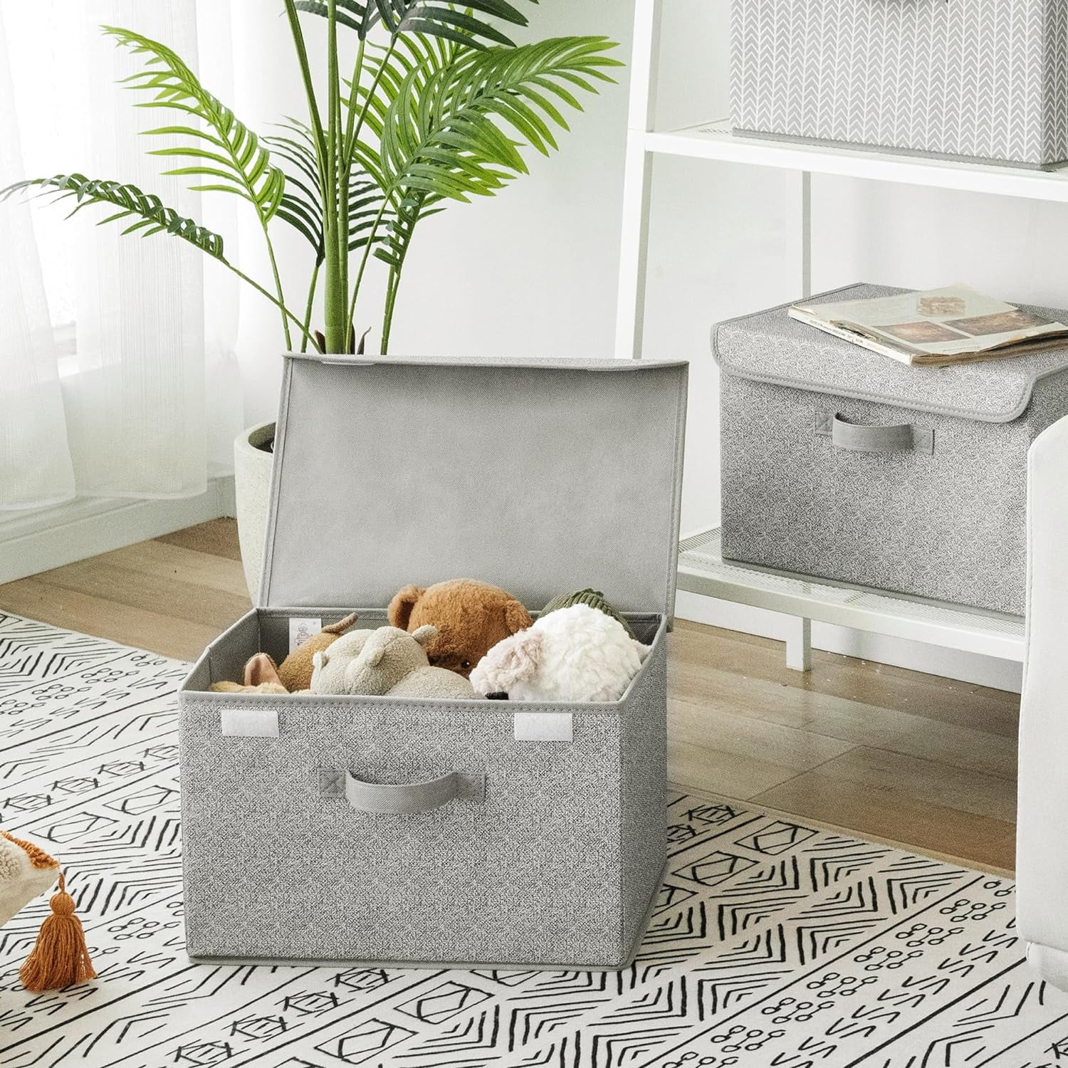 GRANNY SAYS Storage Bins with Lids, Large Fabric Storage Boxes, Collapsible Closet Organizers and Storage, Gray, 2-Pack