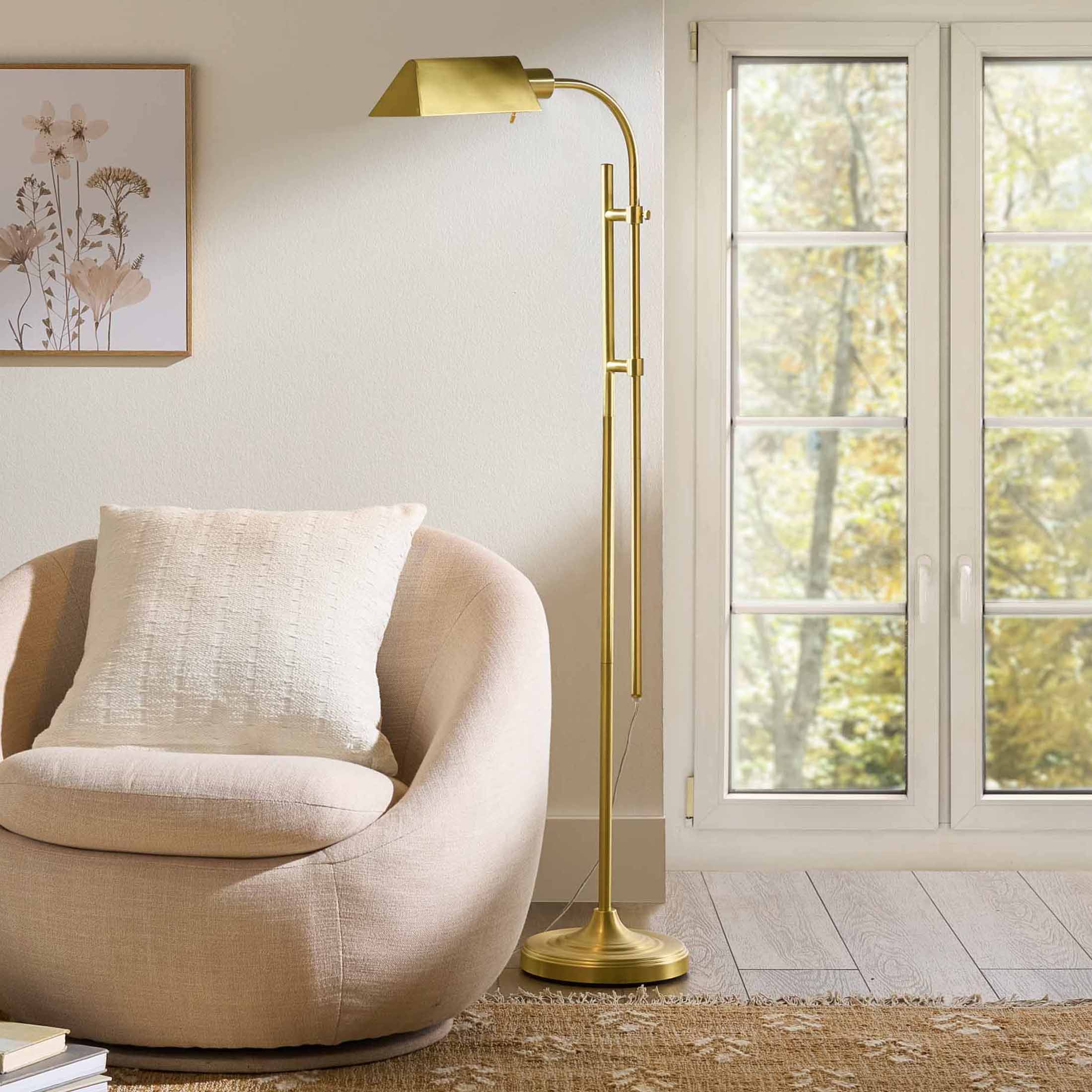 Better Homes and Gardens 1-Light Modern Adjustable Brass Floor Lamp Gold