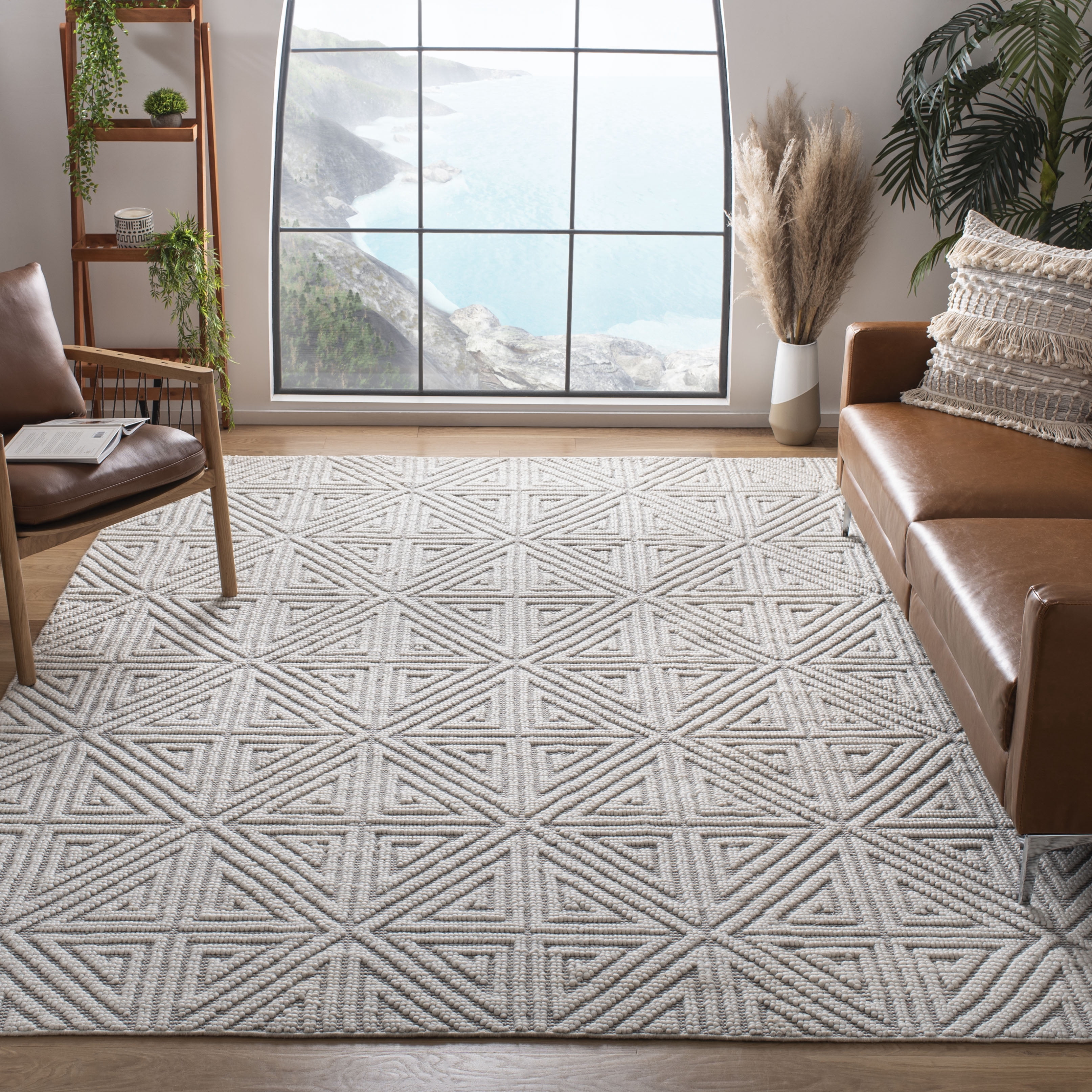 SAFAVIEH Natural Fiber Bedelia Geometric Area Rug, Grey/Ivory, 8' x 10'
