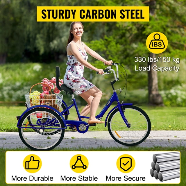 Triciclo VEVOR para adultos, ruedas de 24 pulgadas, triciclo para adultos, 1 velocidad, 3 ruedas, bicicletas para adultos, bicicleta de tres ruedas para adultos, triciclo para adultos,