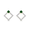 thumbnail image 2 of AFFY 1/3 Cttw Round Cut Natural White Diamond & Simulated Emerald Geometric Stud Earrings In 14K Yellow Gold Over Sterling Silver (0.33 Cttw, I-J Color), 2 of 2