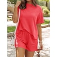 thumbnail image 5 of Short Sets for Women 2 Piece Lounge Set Loose Fit Short Sleeve Tops and Shorts Summer Matching Set Red S, 5 of 8