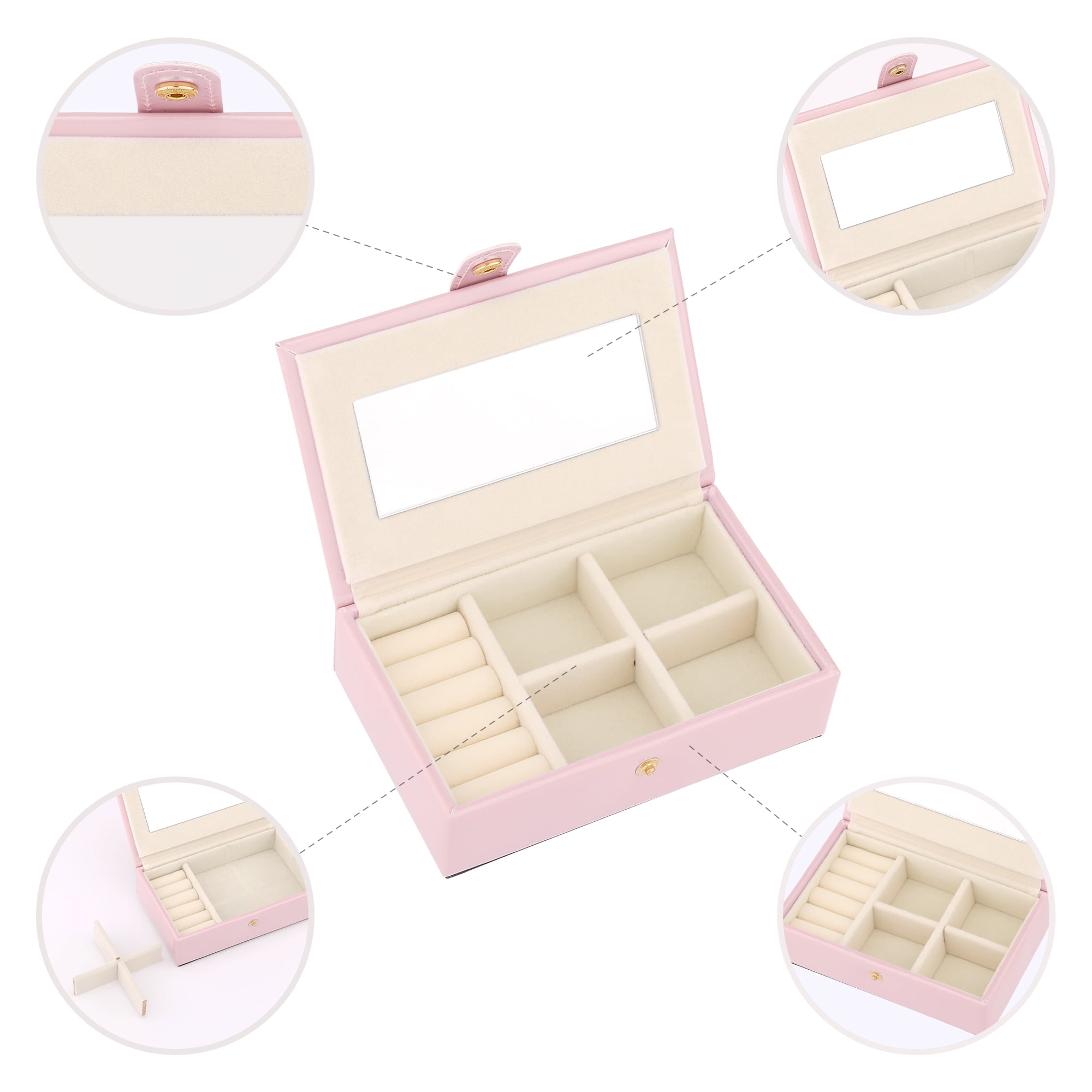 Unique Bargains Travel Jewelry Box Portable Organizer Case with Mirror Pink