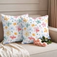 thumbnail image 2 of Blue Pink Flowers Pillow Covers 2 Pack Spring Watercolor Leaves Floral Pillowcase Waterproof Outdoor Throw Pillow Cover for Patio Garden Square Cushion 20”x20”, 2 of 9