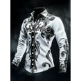thumbnail image 3 of Men's Cool Skull Graphic 3D Print Long Sleeve Casual Button Down Hawaiian Shirts White Striped 3XL, 3 of 7