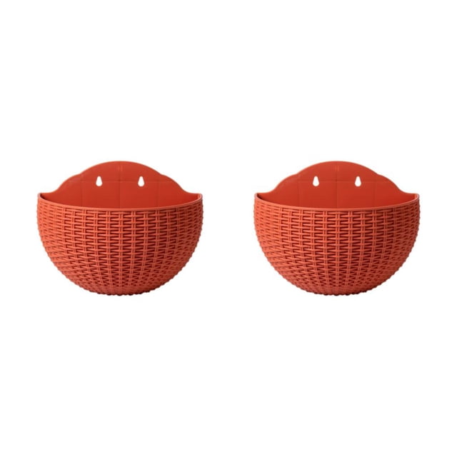 Transemion Stylish And Durable Plastic Flowerpot With Drainage ABS Wall Plastic Pot Flower Pot Widely Used Double-layer Structure Red 2Set