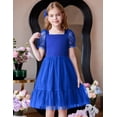 thumbnail image 6 of Oudiya Girls Tulle Dresses Puff Sleeve Bow Tie Back Spring Summer Party Holiday Dress for Kids 6-16, 6 of 6