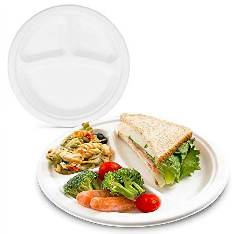 3-Compartment Bagasse Sugarcane Plates - 656 - GreenLine Paper Company