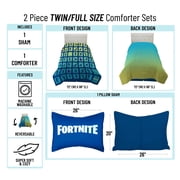 Fortnite Boogie Kids 2-Piece Twin/Full Reversible Comforter and Sham Bedding Set, Microfiber, White, Epic Games, Gaming Bedding