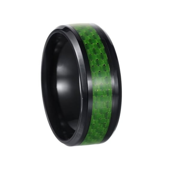 PAMTIER Stainless Steel Personalize Green Carbon Fiber Inlay 8mm Comfort Fit Wedding Band Ring for Men Women Black Size 10