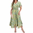 thumbnail image 1 of WILLBEST Vestidos de Mujer 2025 Nuevo Vestido Largo con Estampado de Encaje, Manga Corta, Cuello En V y Abertura con Lazo Extra Grande, 1 of 3