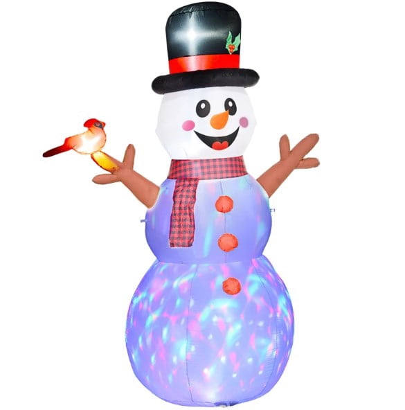 6ft Inflatable Snowman with Branch Hands LED Lights Rotating Colorful Light Outdoor Yard Christmas Decoration