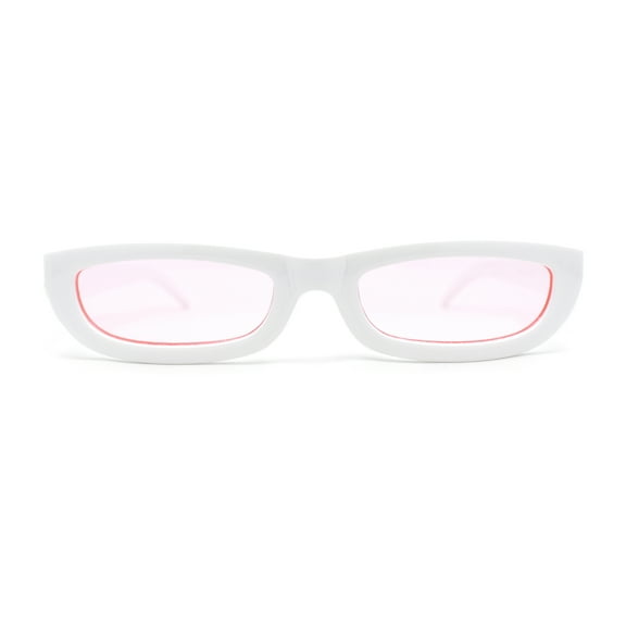 Mod Narrow Rectangular Luxury 20s Cat Eye Plastic Sunglasses White - Pink