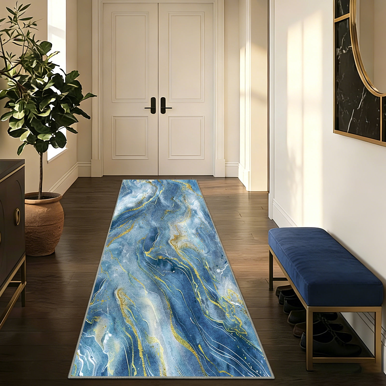 2x6 Abstract Marble Runner Rug Non Slip Washable Rug, Soft Faux Wool Modern Rugs for Hallways, Kitchen Runner Rugs Non Skid, Stain Resistant Floor Carpet for Laundry Entryway Bedroom Bathroom