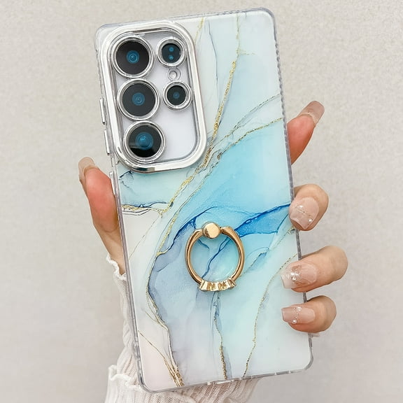 Marble Case for Samsung Galaxy S23 Ultra, Galaxy S23 Ultra Case for Girls Women, Slim Fit with Glitter Ring Holder Kickstand Bumper Soft TPU Shockproof Anti-Scratch Case Cover