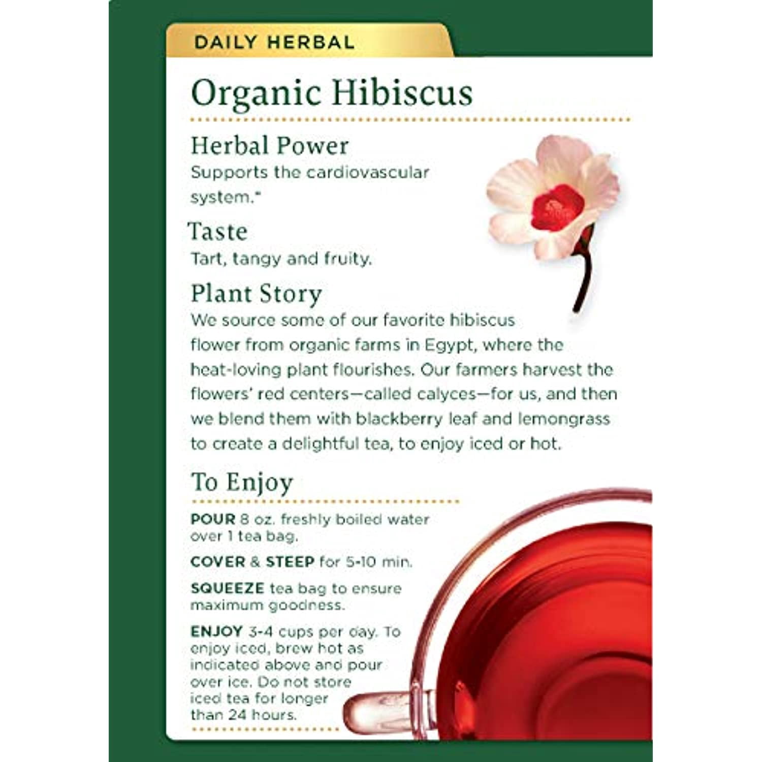 Traditional Medicinals Organic Hibiscus Herbal Tea, Supports Cardiovascular Health, 16 Tea Bags (Pack Of 6)