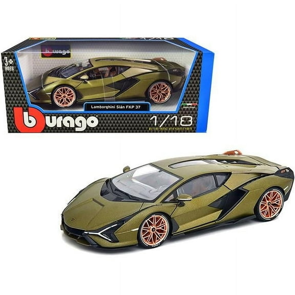 Lamborghini Sian FKP 37 Matt Green Metallic with Copper Wheels 1/18 Diecast Model Car by Bburago