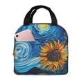 thumbnail image 1 of Easygdp Starry Night Sunflower Field Bolsa Térmica Premium - Tela Oxford Impermeable, Gran Capacidad, Bolsillo Frontal, Unisex para Trabajo, Escuela, Actividades al Aire Libre y Picnics, 1 of 8