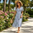 thumbnail image 5 of Summer Dresses for Women 2026 Wrap V Neck Sundress Short Sleeve Vacation Beach Dress Elastic High Waist A-Line Casual Party Work Dress, 5 of 7