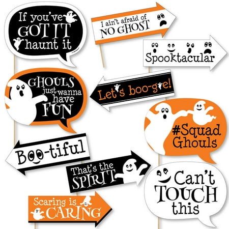 Funny Spooky Ghost - Halloween Party Photo Booth Props Kit - 10 Piece