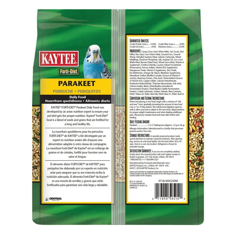 Kaytee Forti-Diet Parakeet Pet Bird Food Seed 2lb - Walmart.com