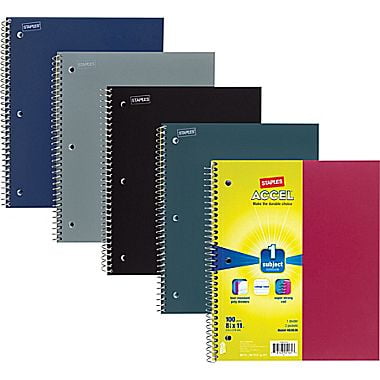 Staples Poly Notebook Staples Accel Durable Poly Cover 3 Subject Notebook, Assorted Colors, 8-1/2