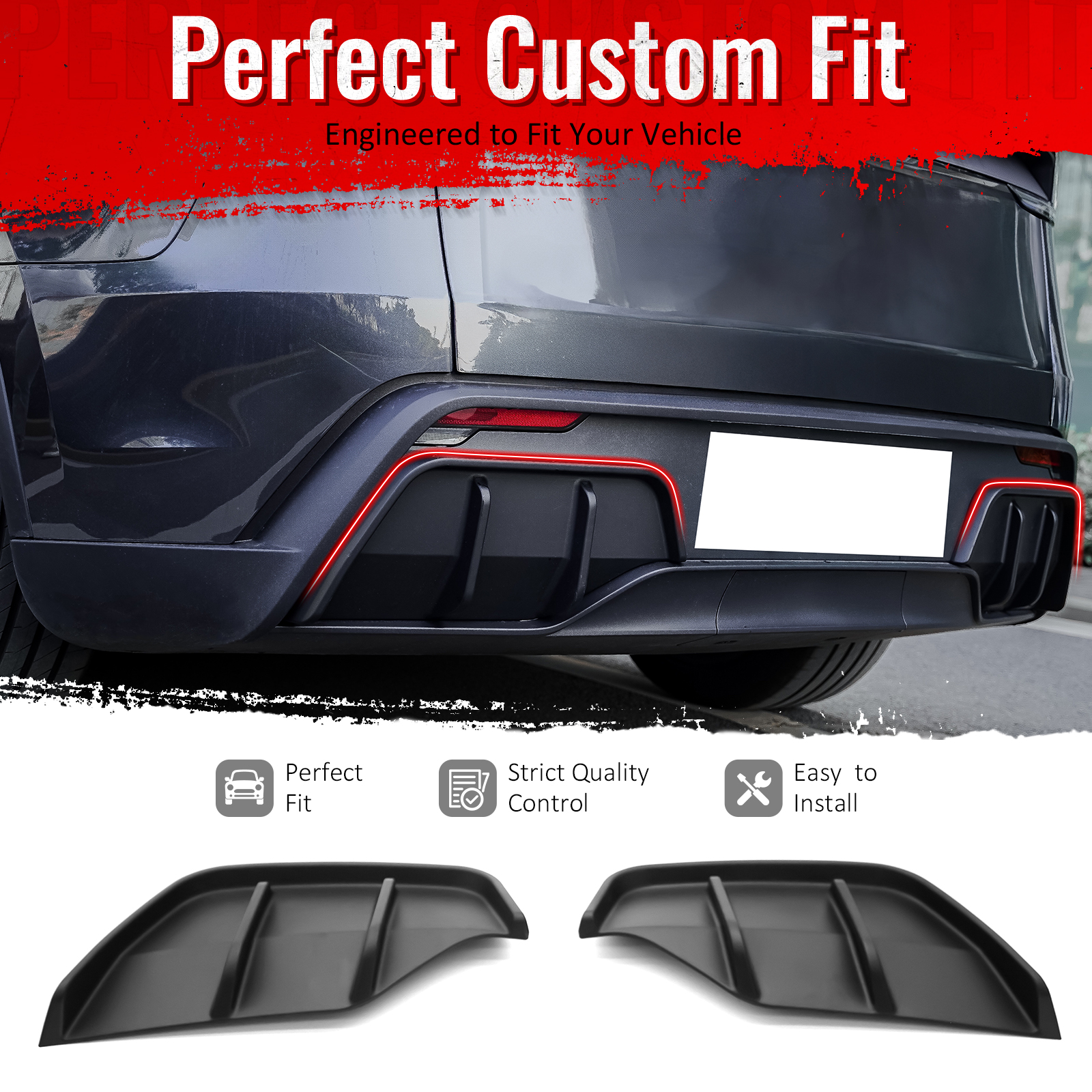 Ikon Motorsports Rear Aprons, Compatible with 2025-2026 Tesla Model Y Juniper,  IKON Style PP Polypropylene PP Matte Black Rear Bumper Lip Lower Side Spat Valance Winglet Canard Protector 2PC