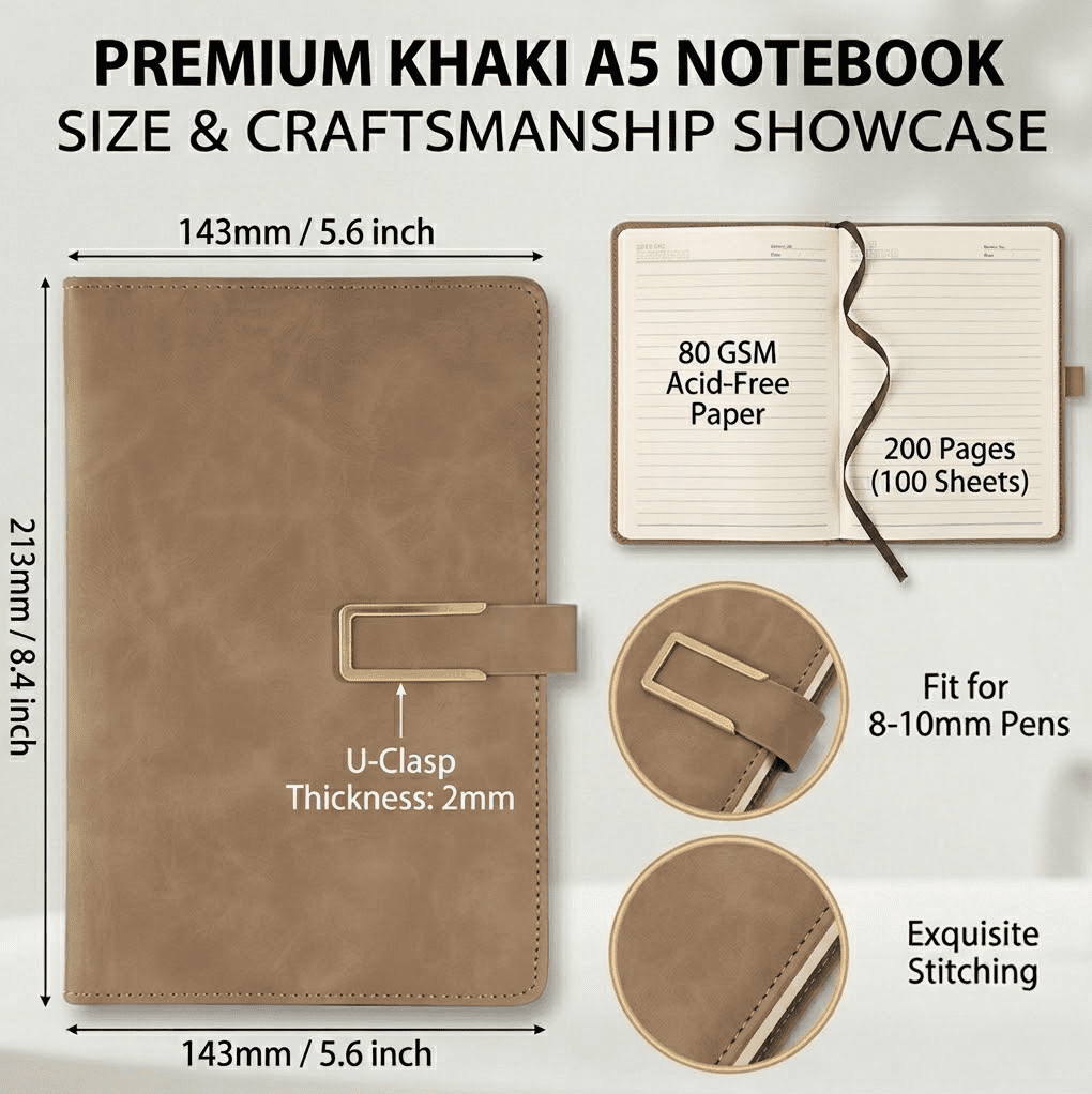 8-PACK A5 Faux Leather Journal Notebooks, Professional Lined Diary with Metal U-Clasp & Pen Loop, 80GSM 100 Sheets 1CM Ruled Office Writing Pad for Business, 4 Colors