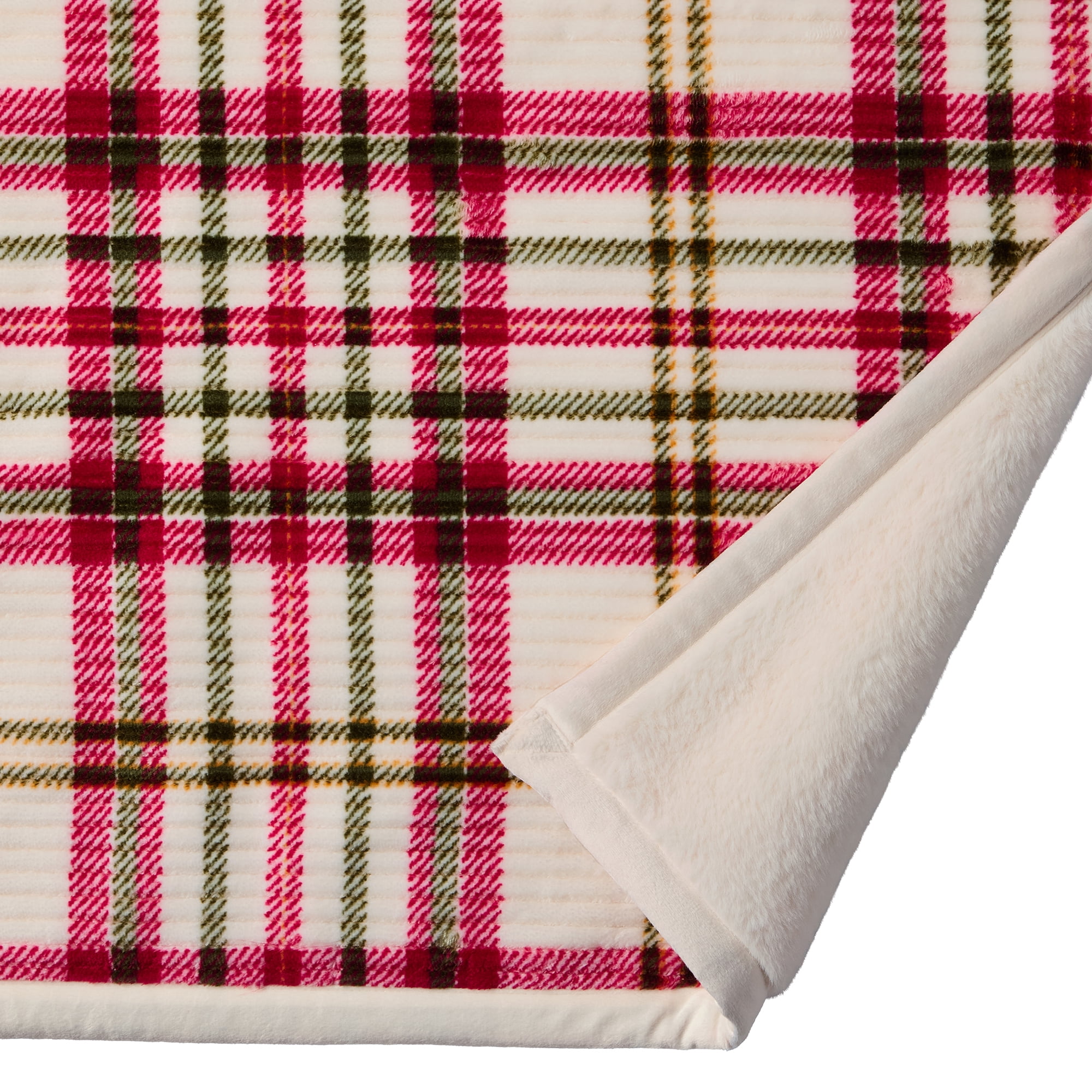 Better Homes & Gardens Printed Velvet Plush Reverse to Faux Fur Super Soft Throw Blanket, Oversized, Red Plaid