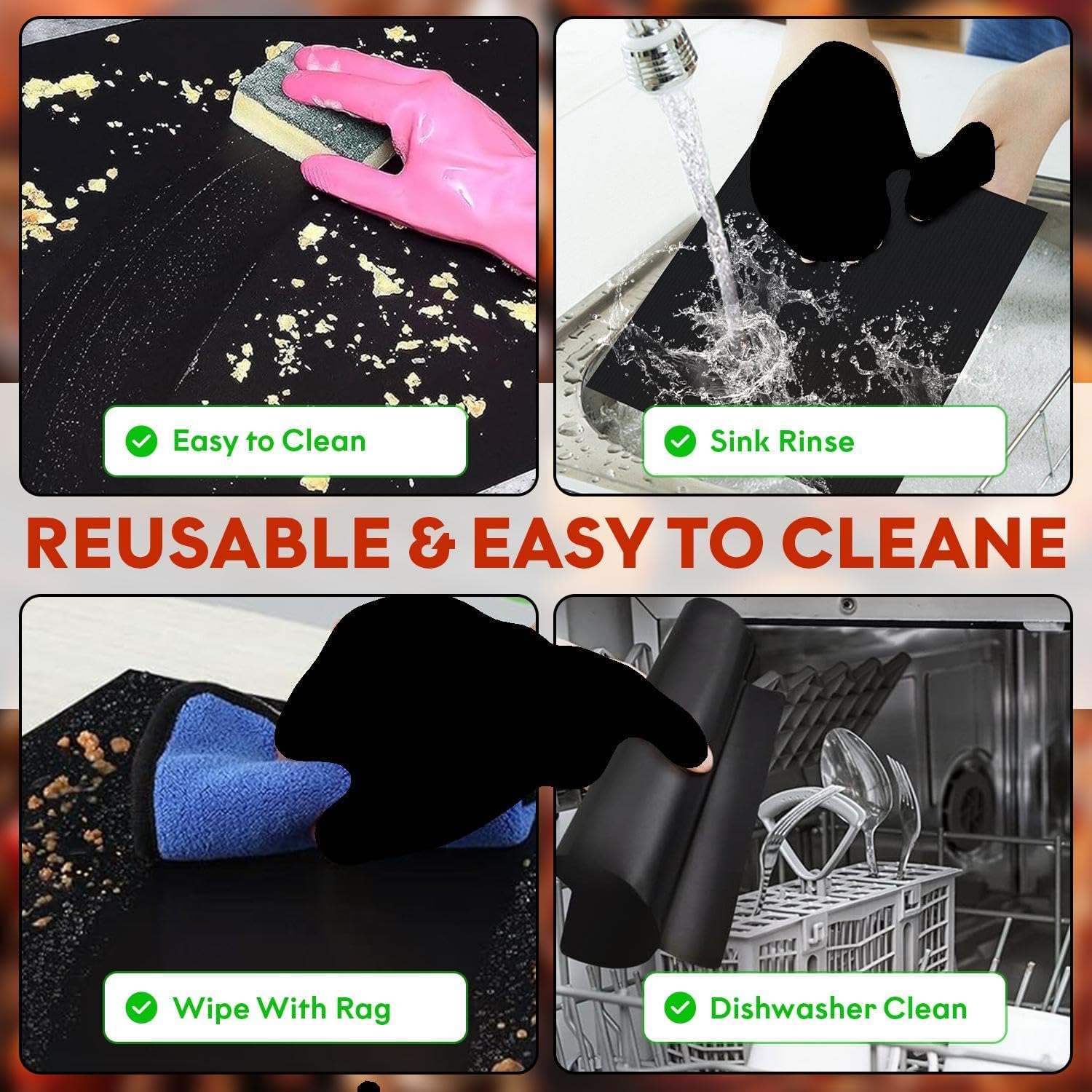 3 Pack Non-Stick Heavy Duty Oven Liners Set for Bottom of Electric Oven by - Thick, Heat Resistant Fiberglass Mat - Easy to Clean, Reduce Spills, Stuck Foods & Clean Up - BPA Free