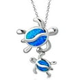 thumbnail image 2 of Blue Sea Turtle Pair Necklace Pendant 925 Sterling Silver Simulated Opal, 2 of 5