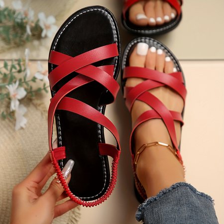 

Women s Flat Roman Style Sandals Cross Strap Open Toe Elastic Strap Shoes Summer Slip On Beach Sandals