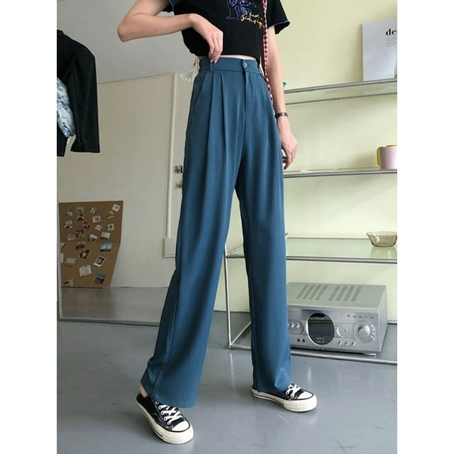 Pantalones de cintura alta para mujer, pantalones deportivos de color liso, pantalones casuales con colgante de pierna ancha, pantalones de fregona de nueve puntos para mujer, pantalones de mujer