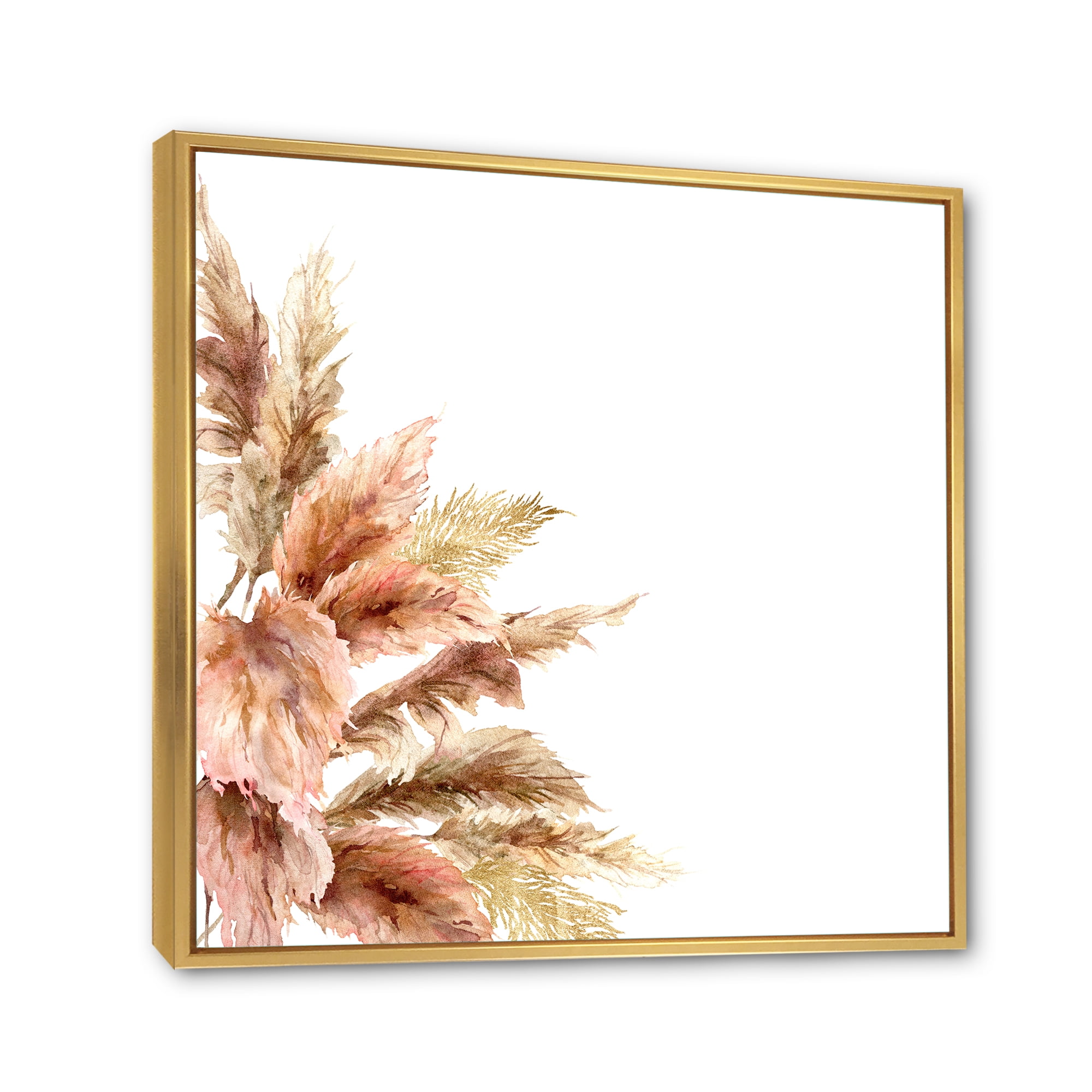 Designart 'Exotic Dry Pampas Grass On White Background' Traditional Framed Canvas Wall Art Print