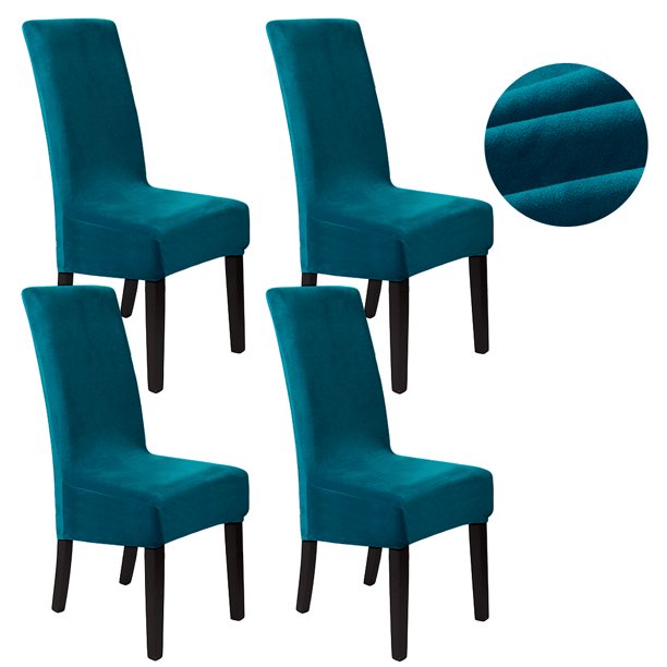 Unique Bargains 4Piece Velvet Dining Chair Slipcovers Peacock Blue L
