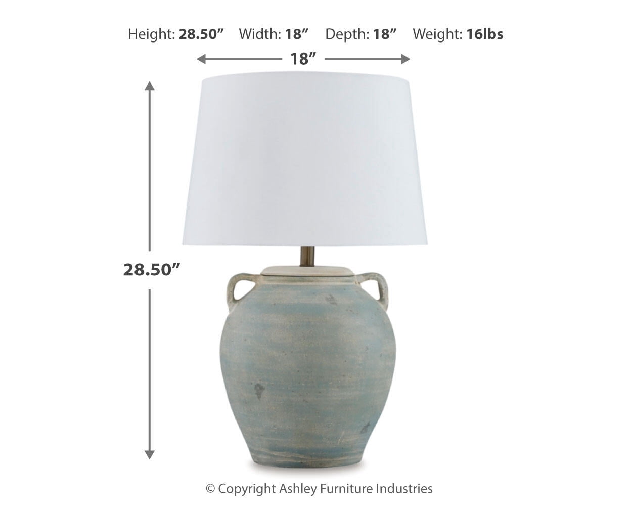 Signature Design by Ashley Shawburg Terracotta Table Lamp, Antique Green Finish, 28.5" Height, Modified Drum Shade