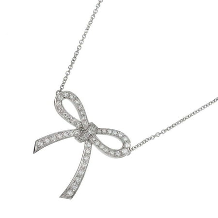 Pre-Owned Tiffany & Co. Bow Diamond Necklace 38cm Pt Platinum Ribbon (Good)