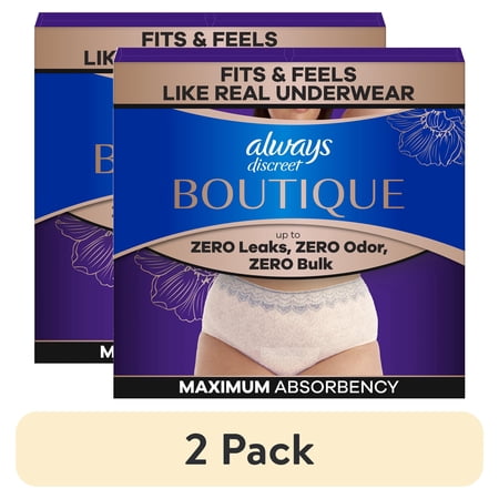 (2 pack) Always Discreet Boutique Incontinence and Postpartum Underwear for Women, Maximum Protection, XL, Rosy, 48 Count