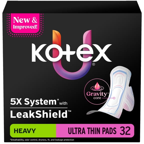 Kotex Ultra Thin Pads with Wings, Heavy Absorbency, 32 Count