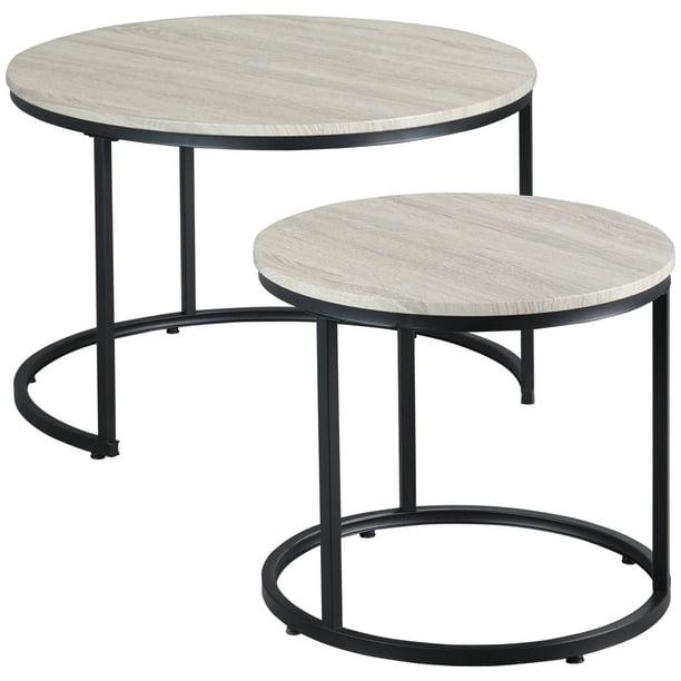 Round Nesting Tables Set of 2, Stacking Coffee Table Set with