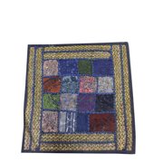 Mogul Decorative Cushion Case Vintage Patchwork Embroidered Sequin Beaded Cotton Pillow Cover 16"x16"