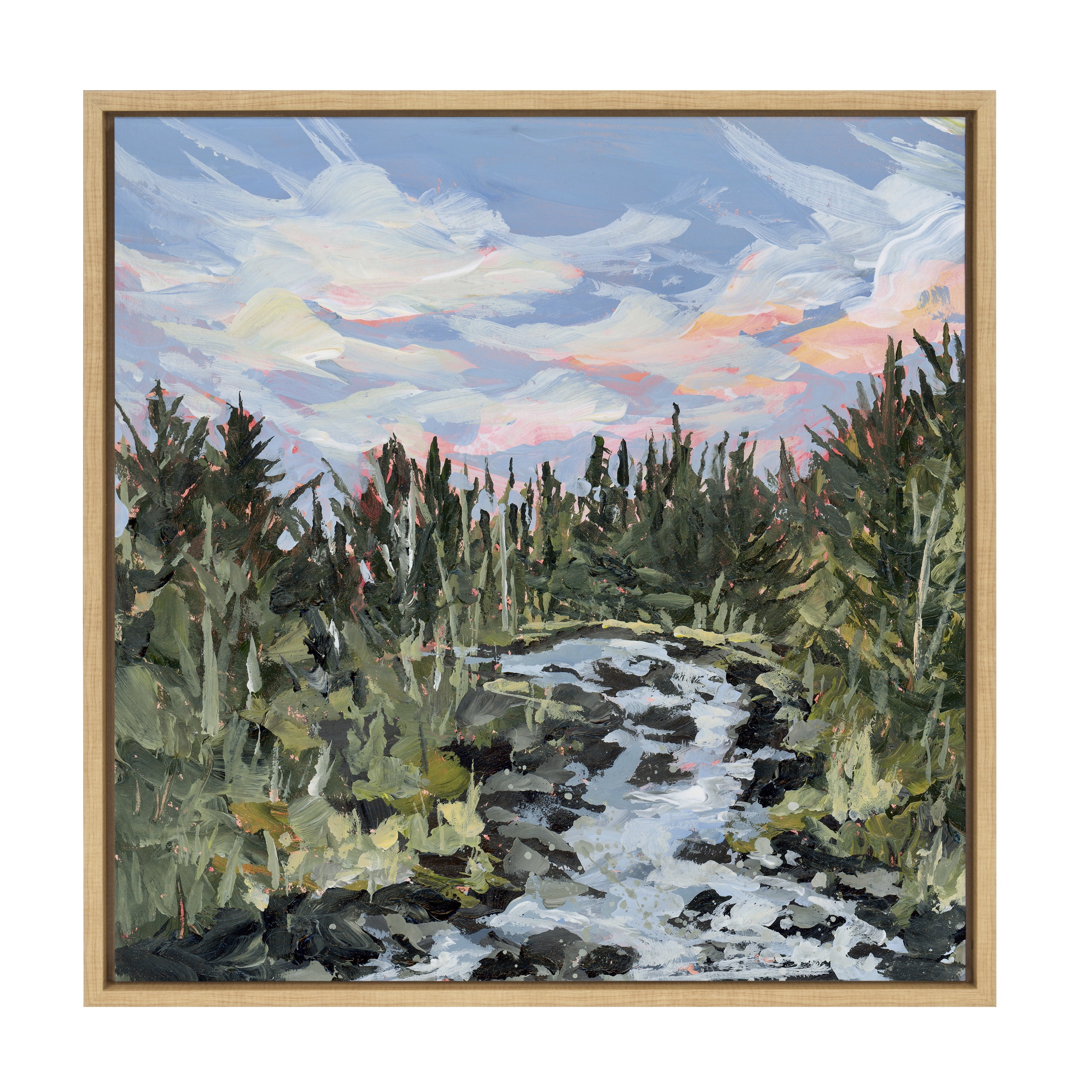 Woven Paths Sylvie Minnesota Framed Canvas Wall Art by Emily Kenney, 22x22 Natural, Painterly Nature Landscape Art